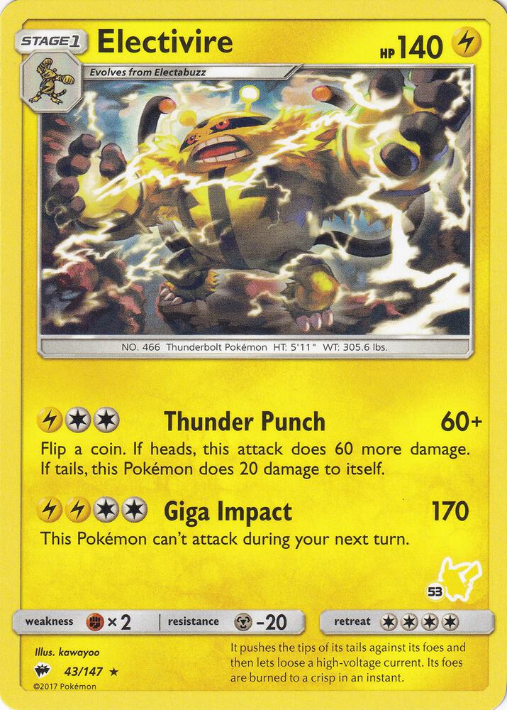 Electivire - 43/147 (#53 Pikachu Stamped) (Battle Academy)