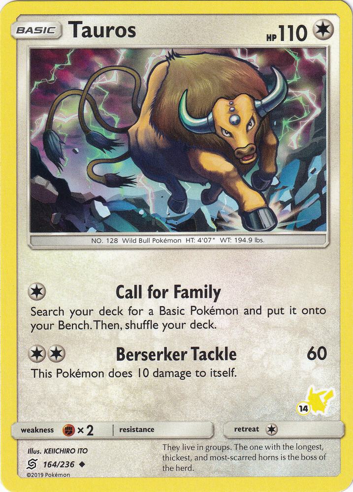 Tauros - 164/236 (#14 Pikachu Stamped) (Battle Academy)