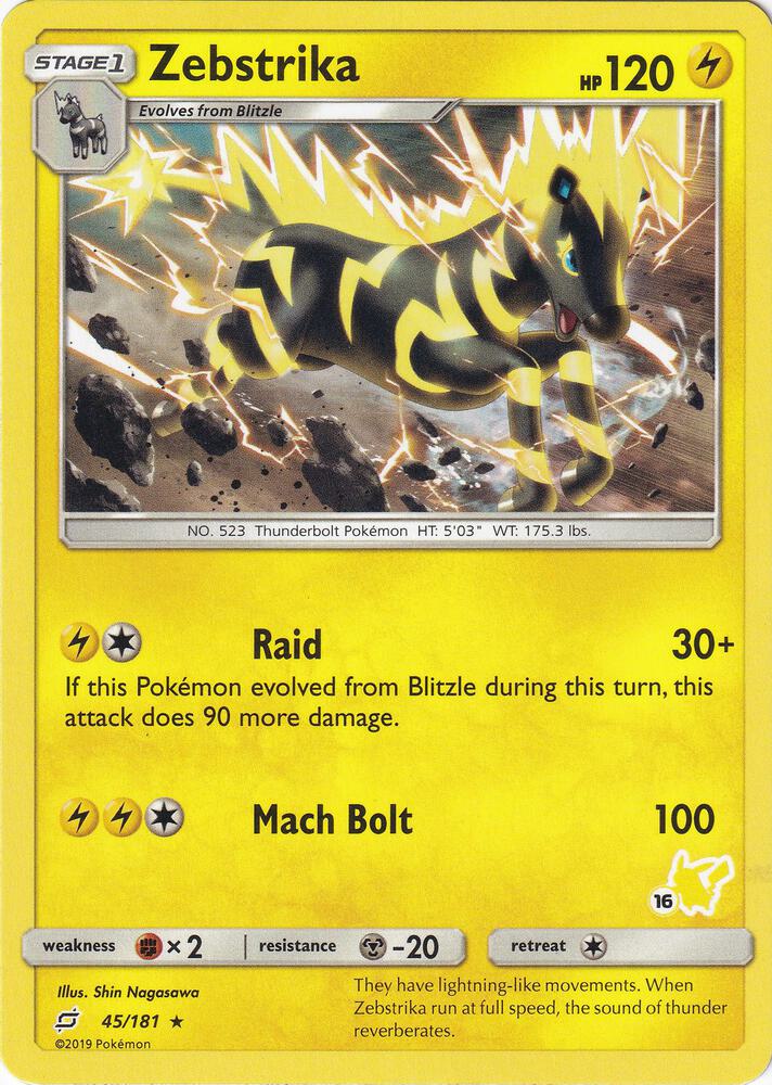 Zebstrika - 45/181 (#16 Pikachu Stamped) (Battle Academy)