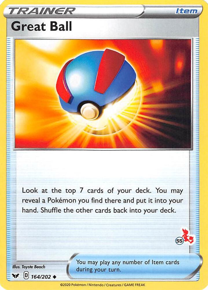 Great Ball - 164/202 (#55 Cinderace Stamped) (Battle Academy 2022)